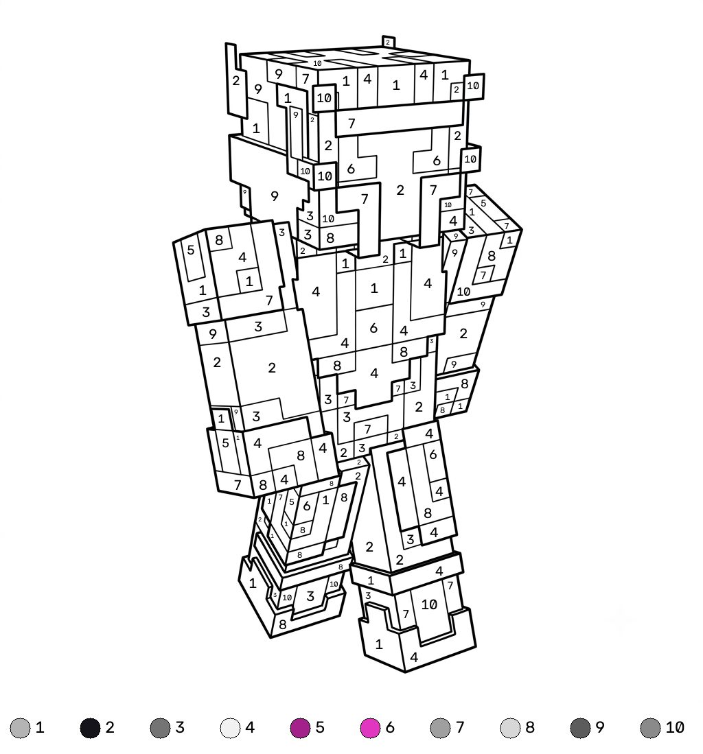 páginas para colorear de árboles Ender Knight Minecraft coloring by numbers gratis
