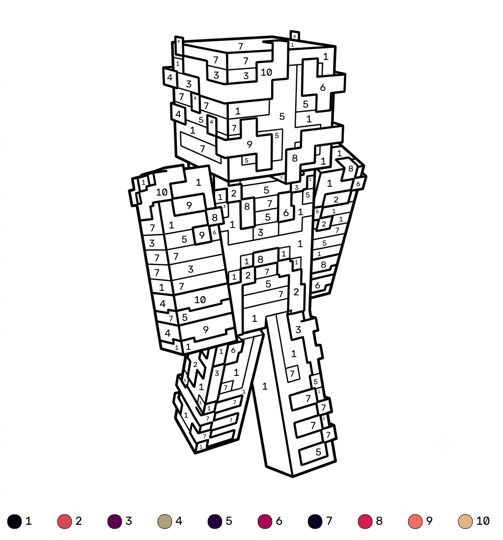 para colorear Ender Knight Minecraft coloring by numbers
