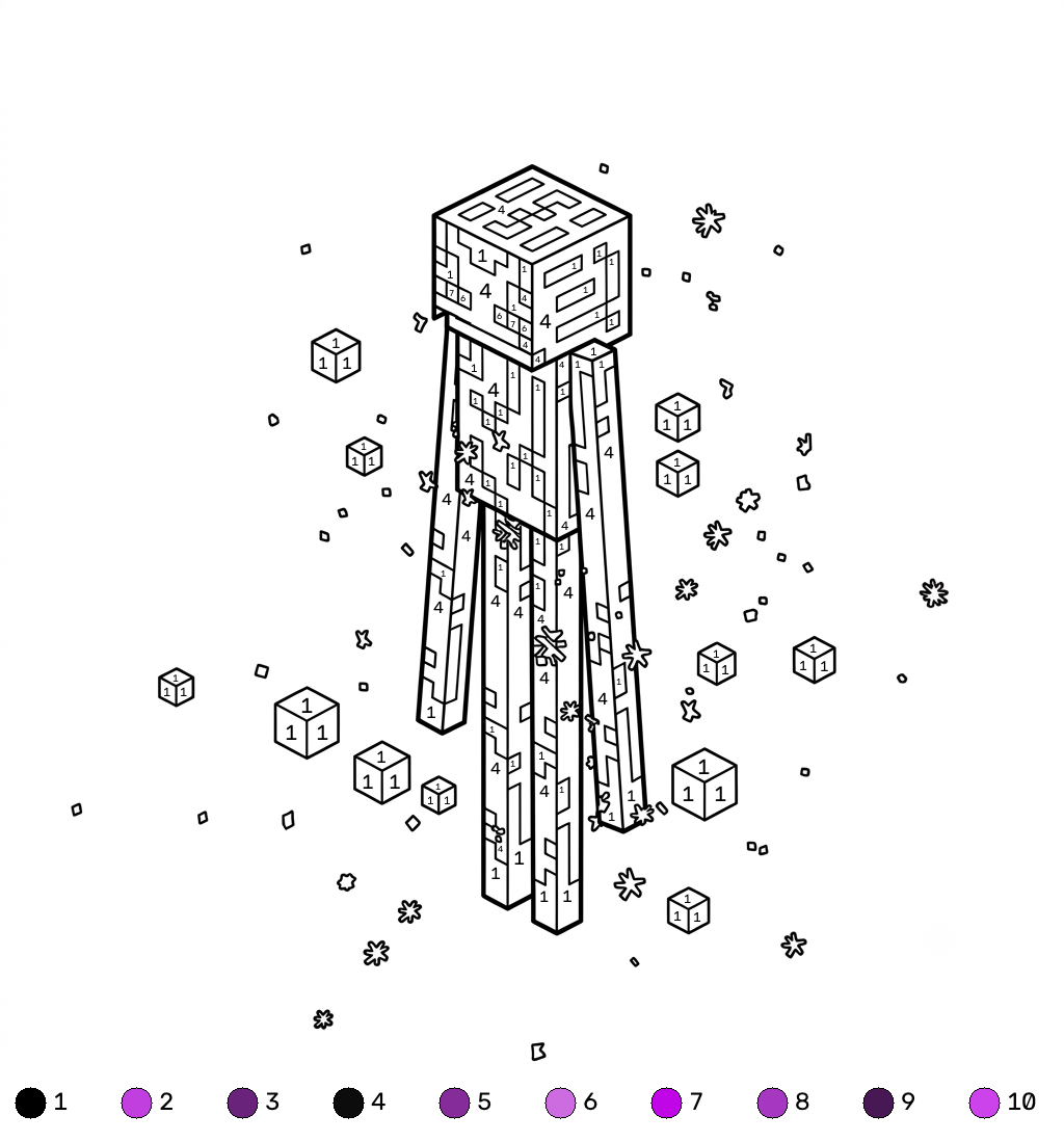 Enderman Minecraft 12 páginas para colorear de preescolar Enderman Minecraft coloring by numbers
