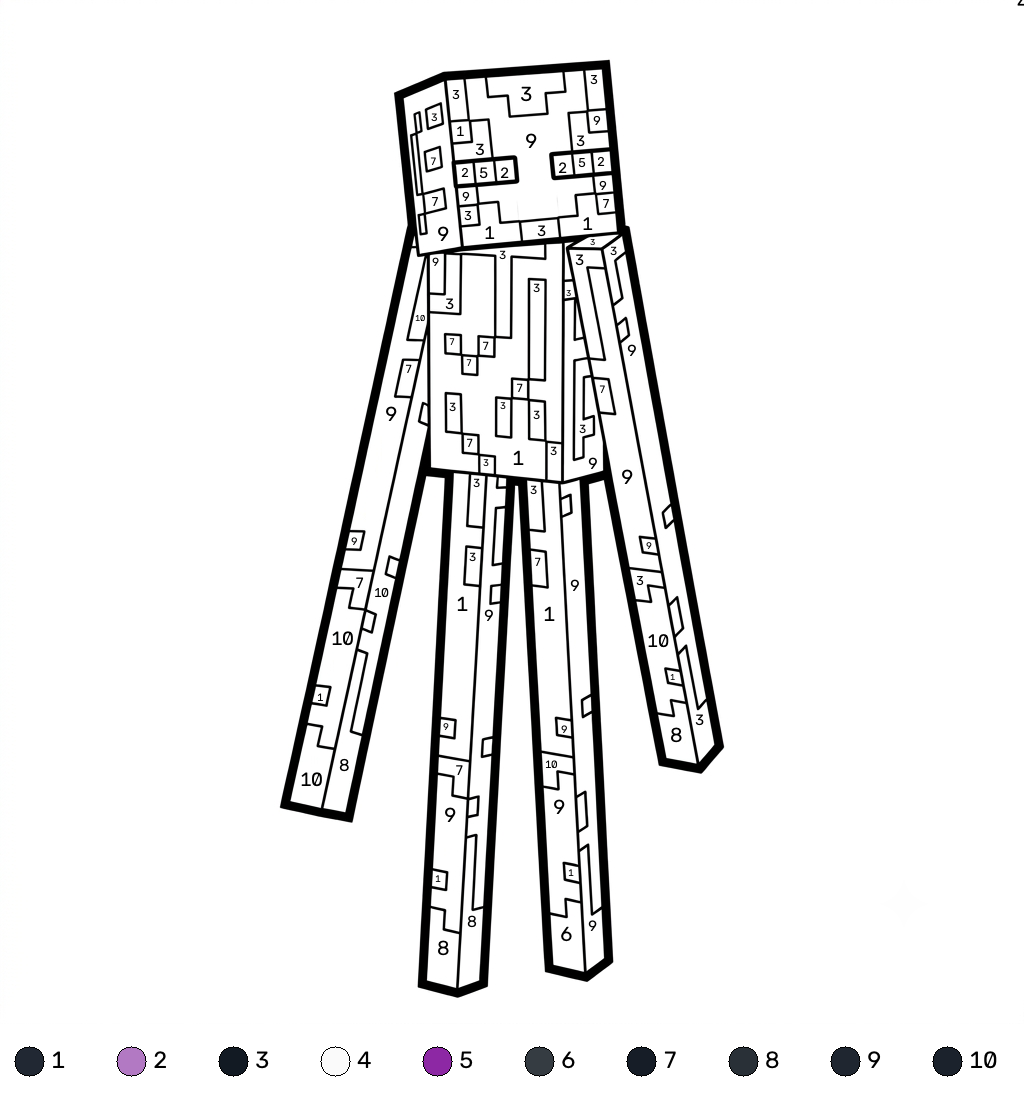 Enderman Minecraft 13 Enderman Minecraft coloring by numbers dibujos para colorear