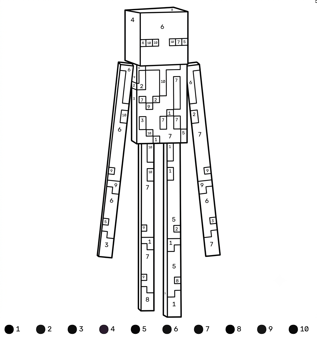Enderman Minecraft 21 páginas para colorear gratis Enderman Minecraft coloring by numbers