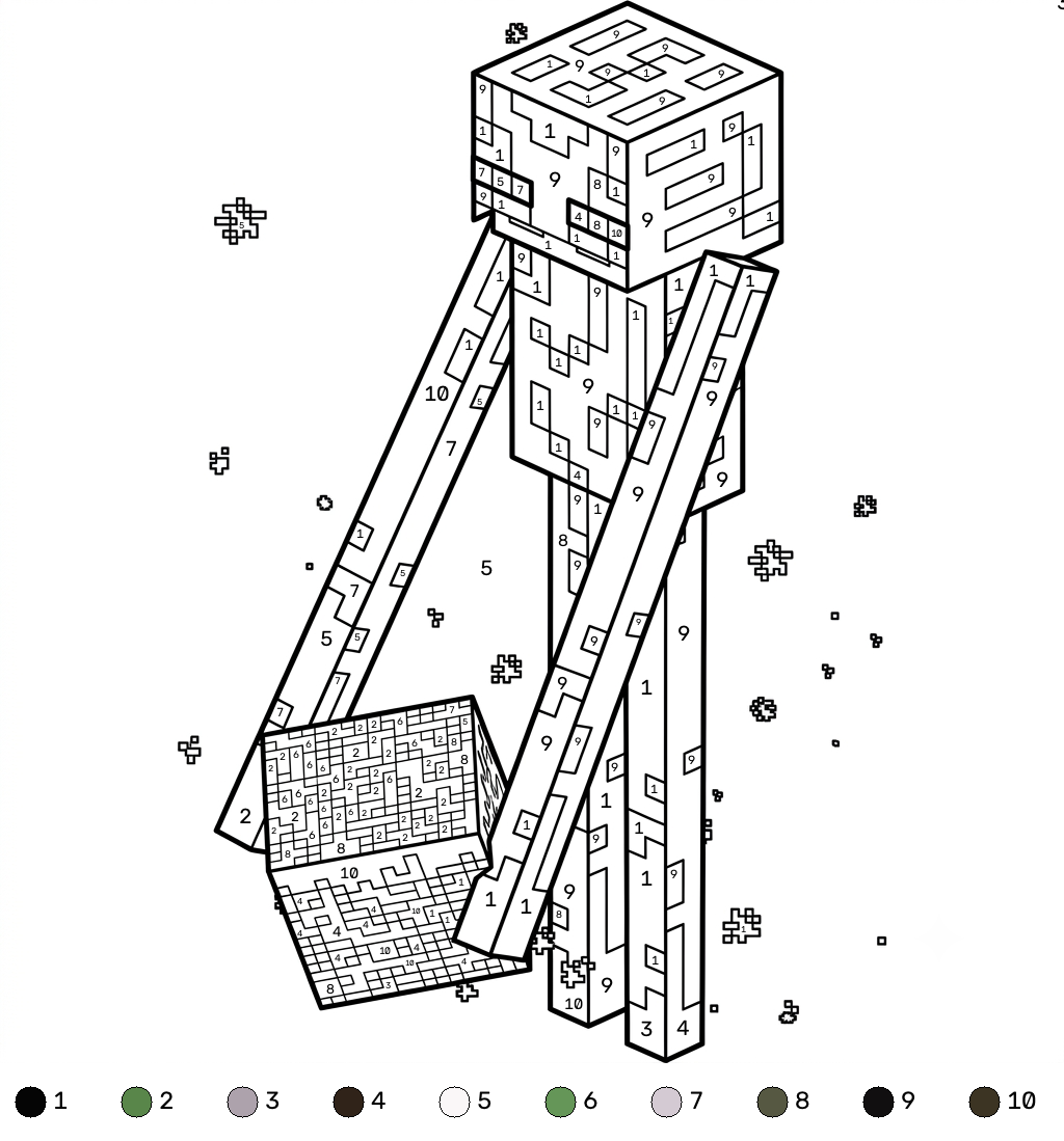 Enderman Minecraft 19 niños Enderman Minecraft coloring by numbers páginas para colorear