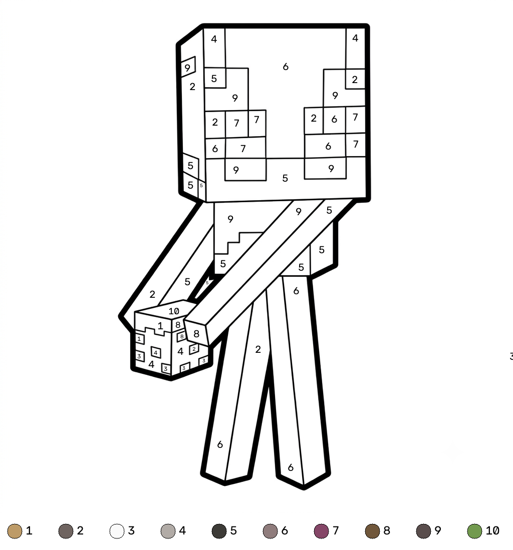 Enderman Minecraft 15 Enderman Minecraft coloring by numbers páginas para colorear imprimibles