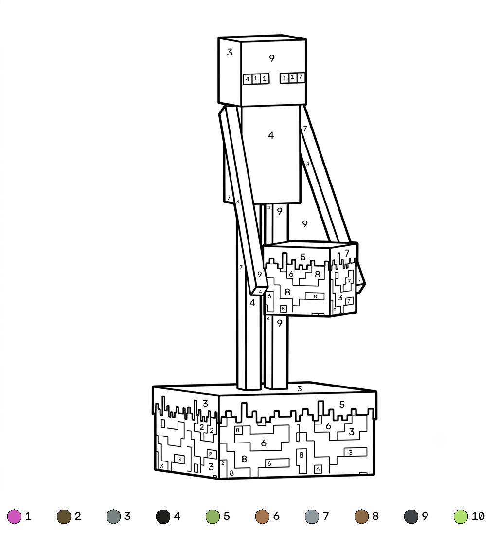 Enderman Minecraft 14 páginas para colorear Enderman Minecraft coloring by numbers imprimibles