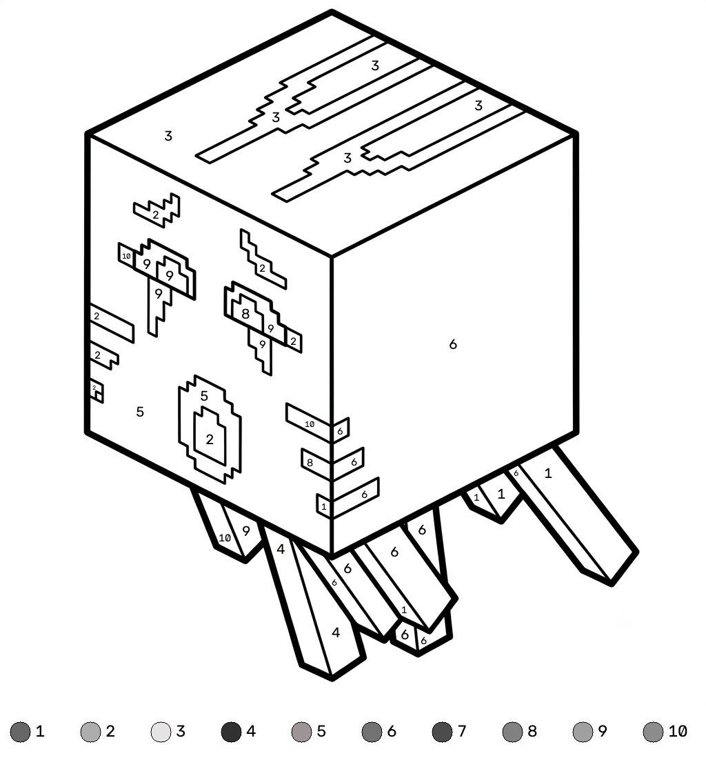 Ghast Minecraft coloring by numbers para colorear