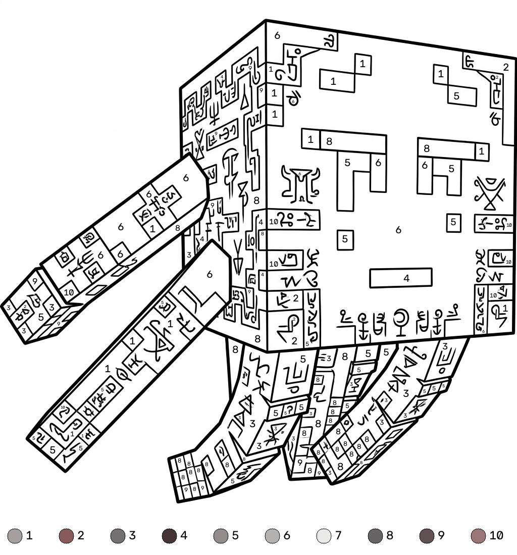 páginas para colorear gratis Ghast Minecraft coloring by numbers