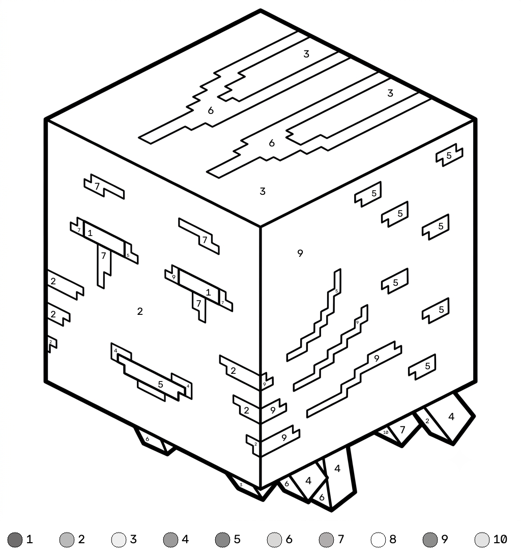 Ghast Minecraft coloring by numbers páginas para colorear para adultos