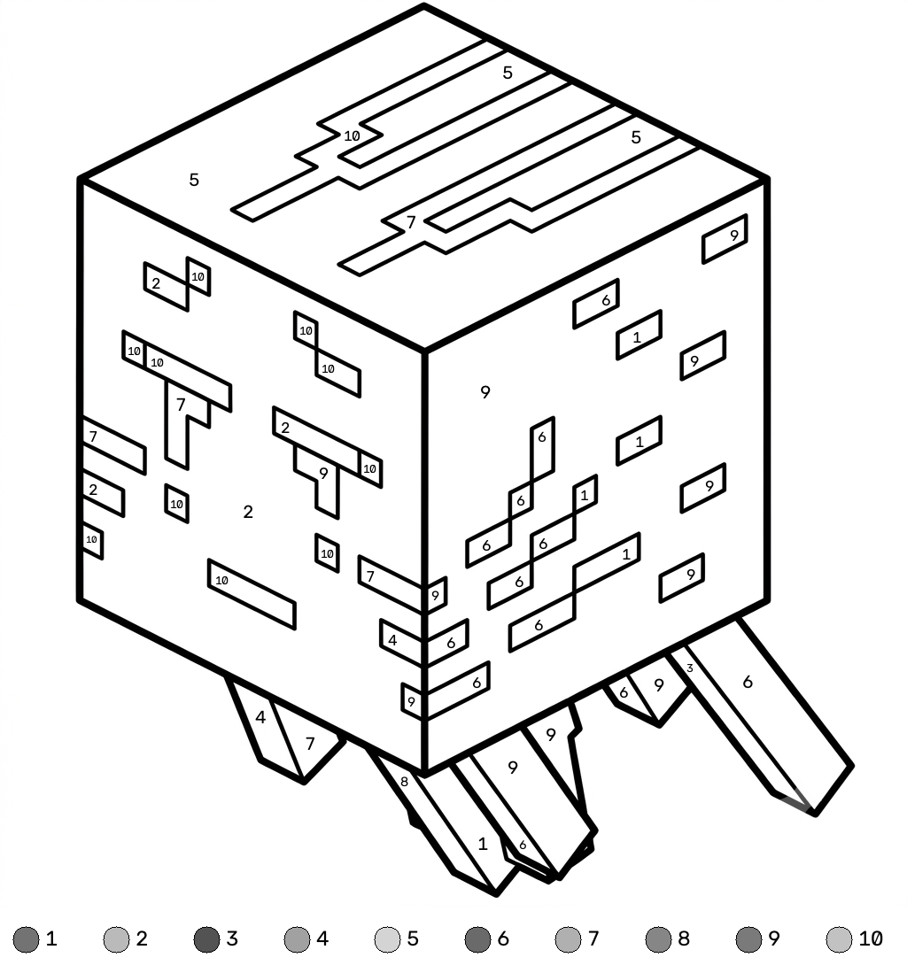 Ghast Minecraft coloring by numbers páginas para colorear imprimibles