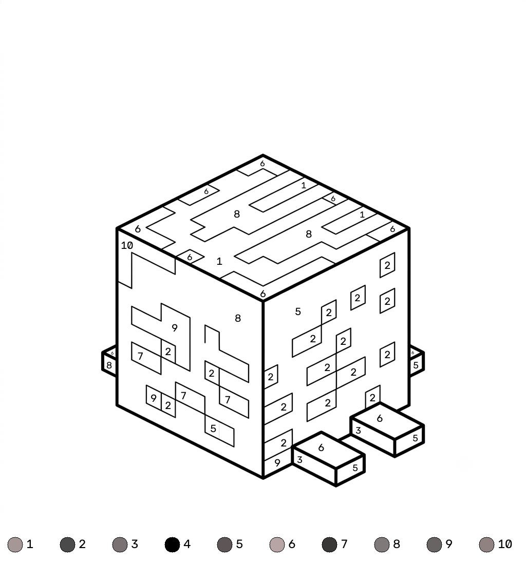 páginas para colorear imprimibles Ghast Minecraft coloring by numbers