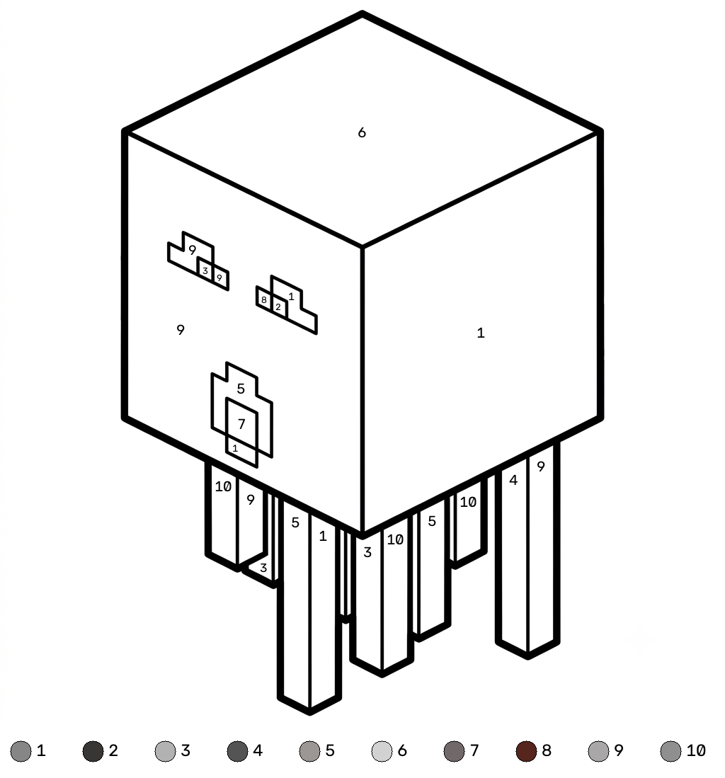 Ghast Minecraft coloring by numbers páginas para colorear pdf