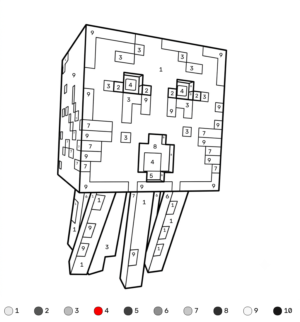 lindas páginas para colorear Ghast Minecraft coloring by numbers