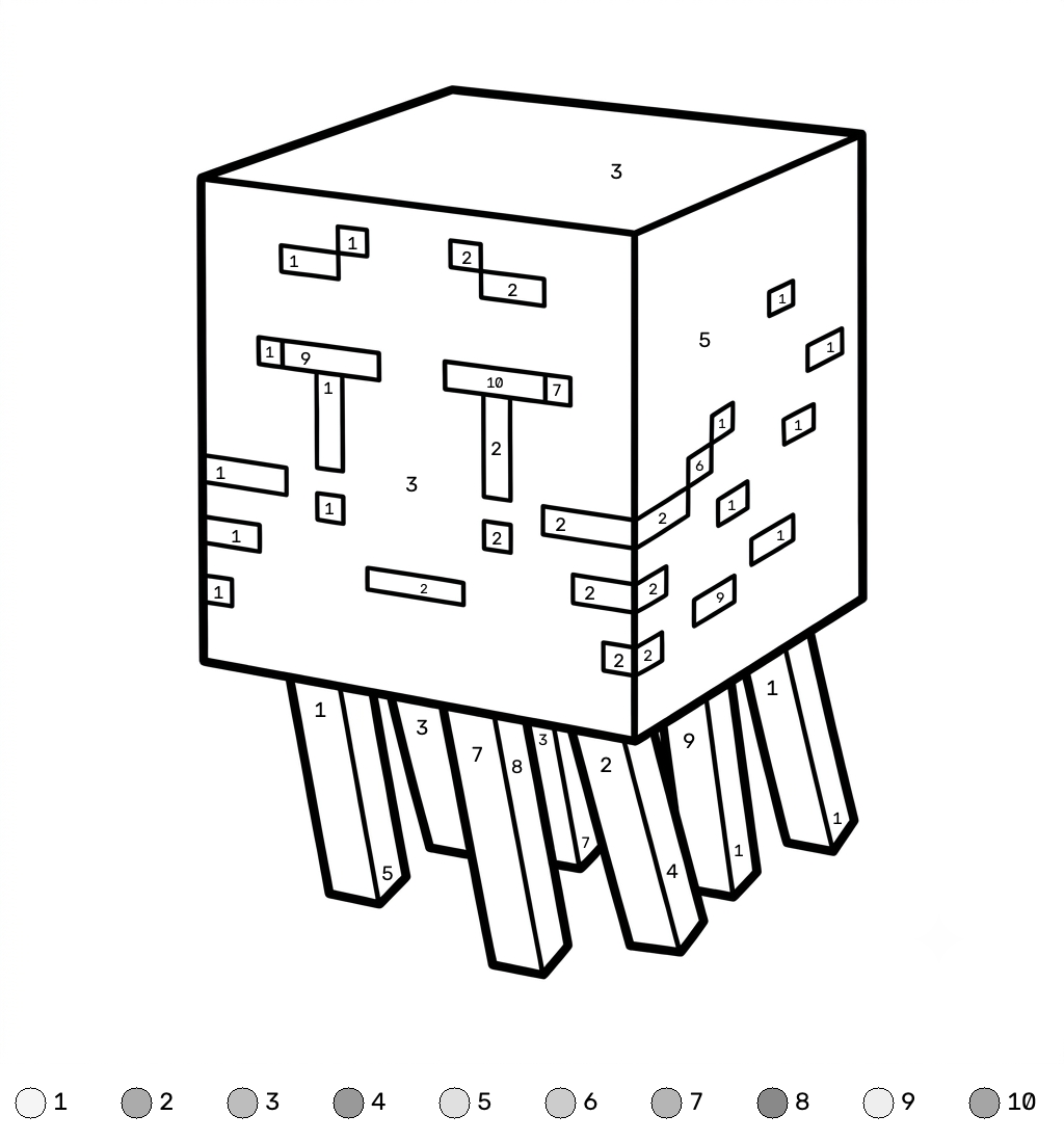 páginas para colorear para niños Ghast Minecraft coloring by numbers
