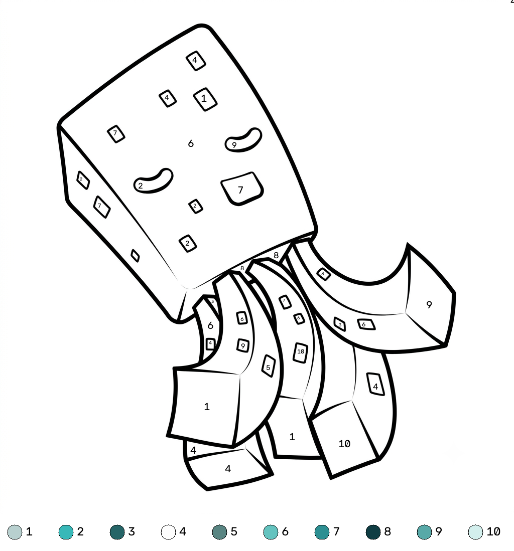 Glow Squid Minecraft 13 Glow Squid Minecraft coloring by numbers dibujos para colorear grinch