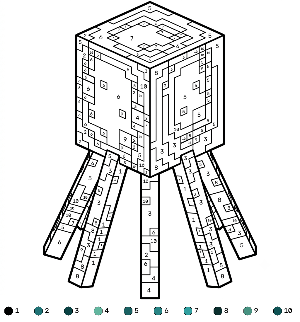 Glow Squid Minecraft 21 colorear páginas de Glow Squid Minecraft coloring by numbers