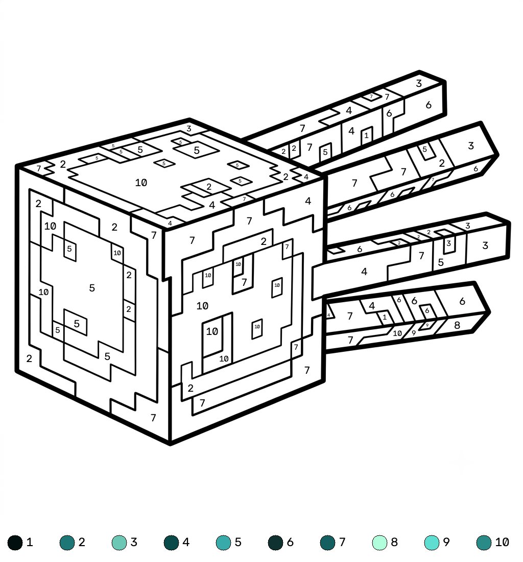 Glow Squid Minecraft 20 Glow Squid Minecraft coloring by numbers páginas para colorear para imprimir gratis