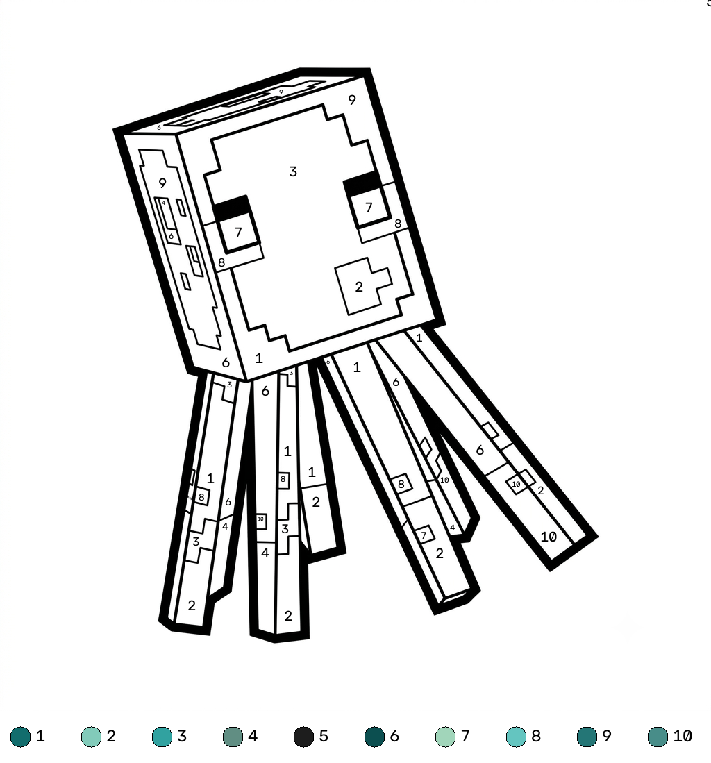 Glow Squid Minecraft 19 Glow Squid Minecraft coloring by numbers páginas para colorear pdf