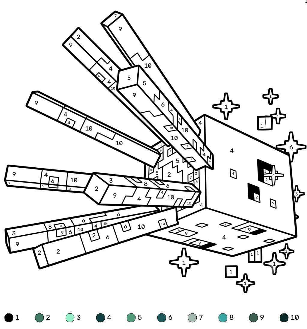 Glow Squid Minecraft 18 páginas para colorear para adultos Glow Squid Minecraft coloring by numbers