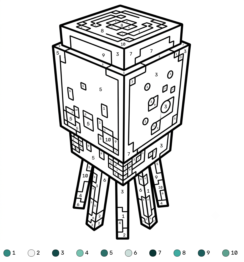 Glow Squid Minecraft 17 Glow Squid Minecraft coloring by numbers páginas para colorear imprimibles