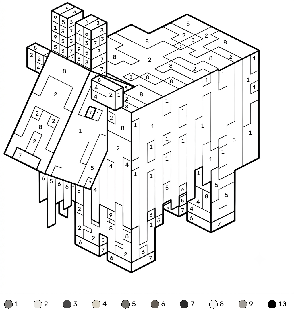páginas para colorear gratis Goat Minecraft coloring by numbers