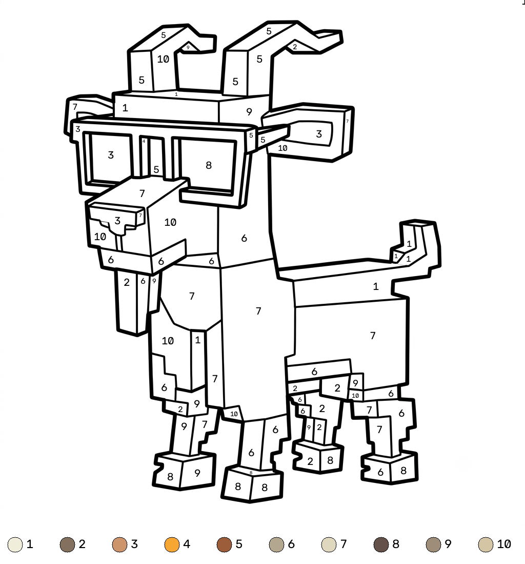 Goat Minecraft coloring by numbers páginas para colorear imprimibles