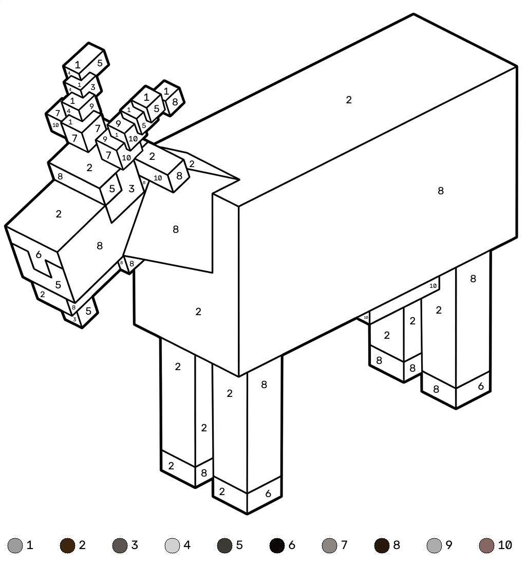 Goat Minecraft coloring by numbers páginas para colorear gratis