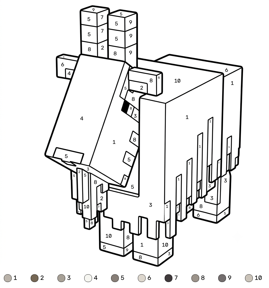 niños Goat Minecraft coloring by numbers páginas para colorear