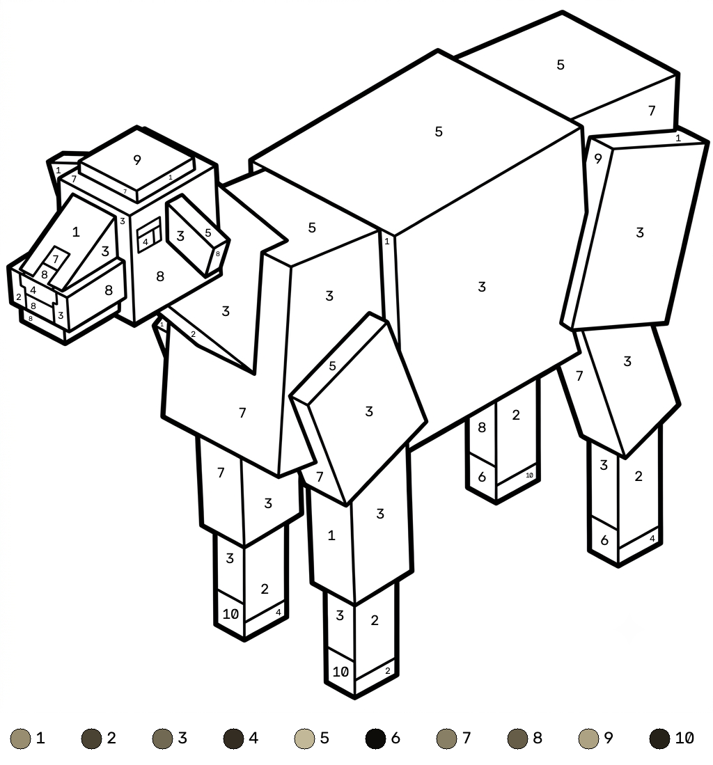 páginas para colorear gratis Goat Minecraft coloring by numbers 1