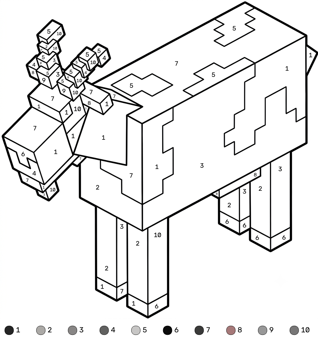 Goat Minecraft coloring by numbers dibujos para colorear