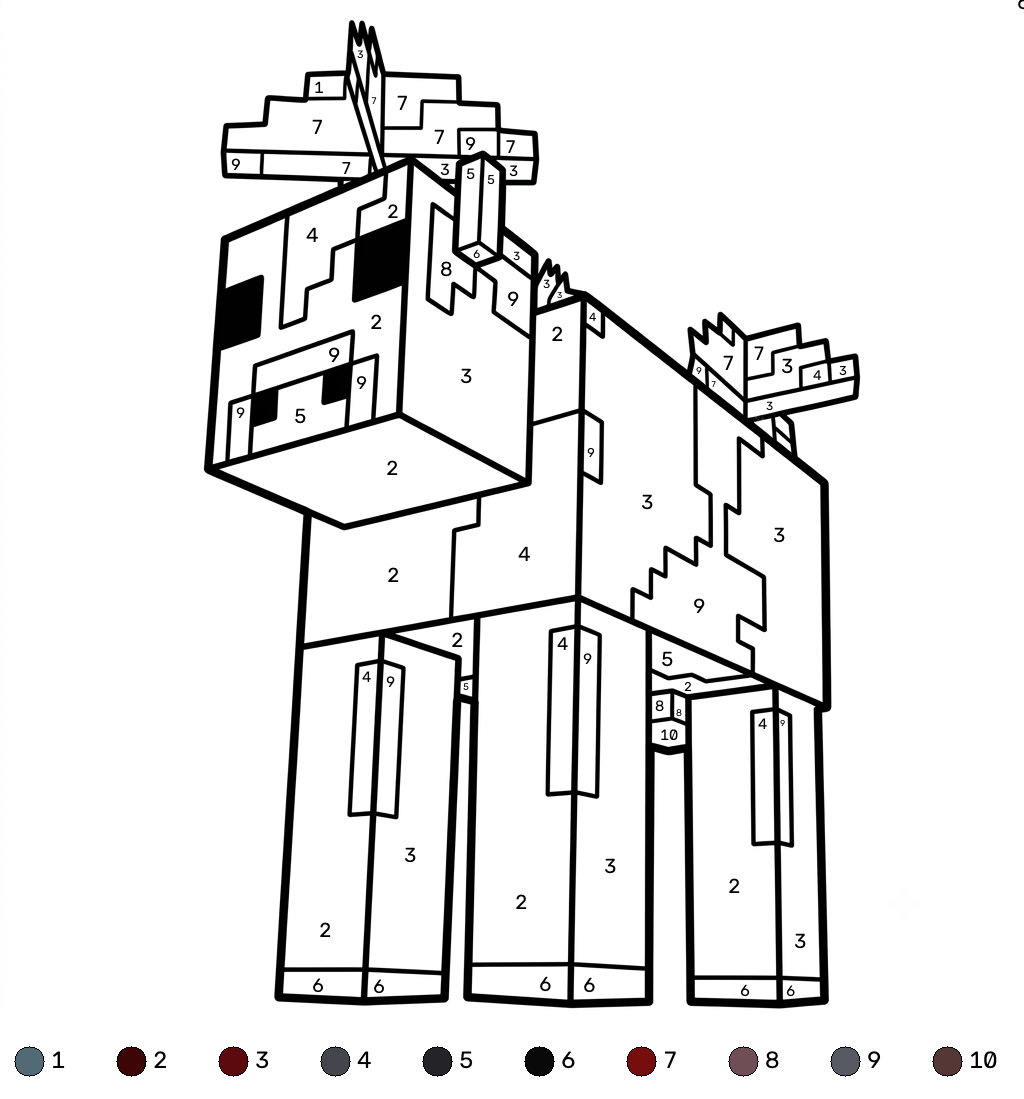 páginas para colorear gratis Mooshroom Minecraft coloring by numbers pdf