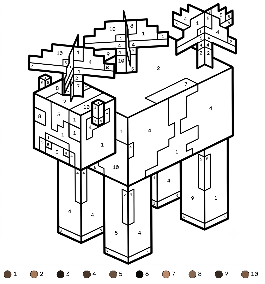 páginas para colorear gratis Mooshroom Minecraft coloring by numbers