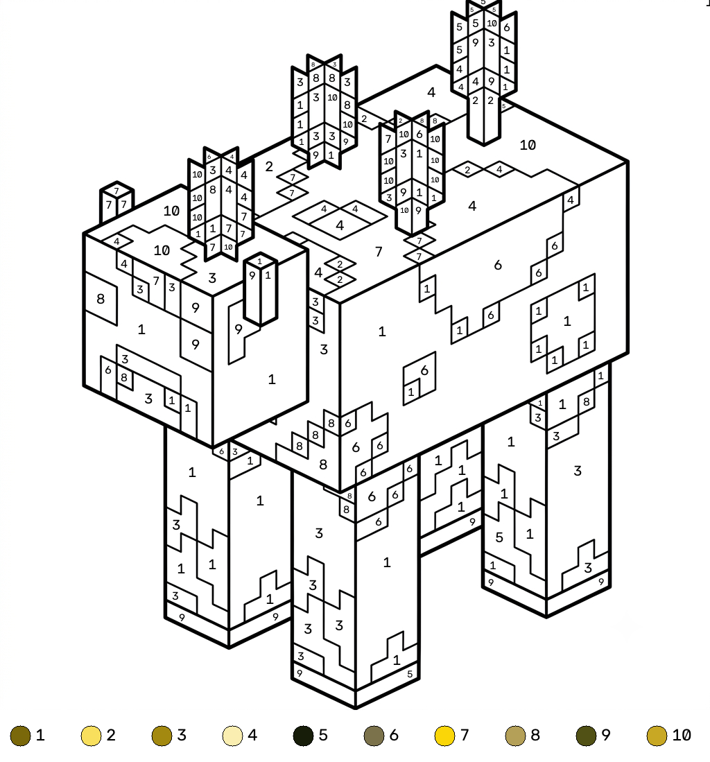 Mooshroom Minecraft coloring by numbers páginas para colorear gratis