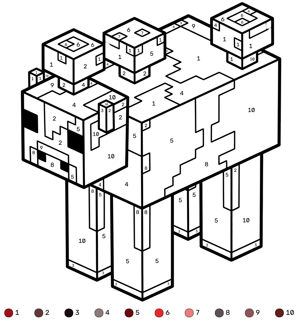 para colorear Mooshroom Minecraft coloring by numbers