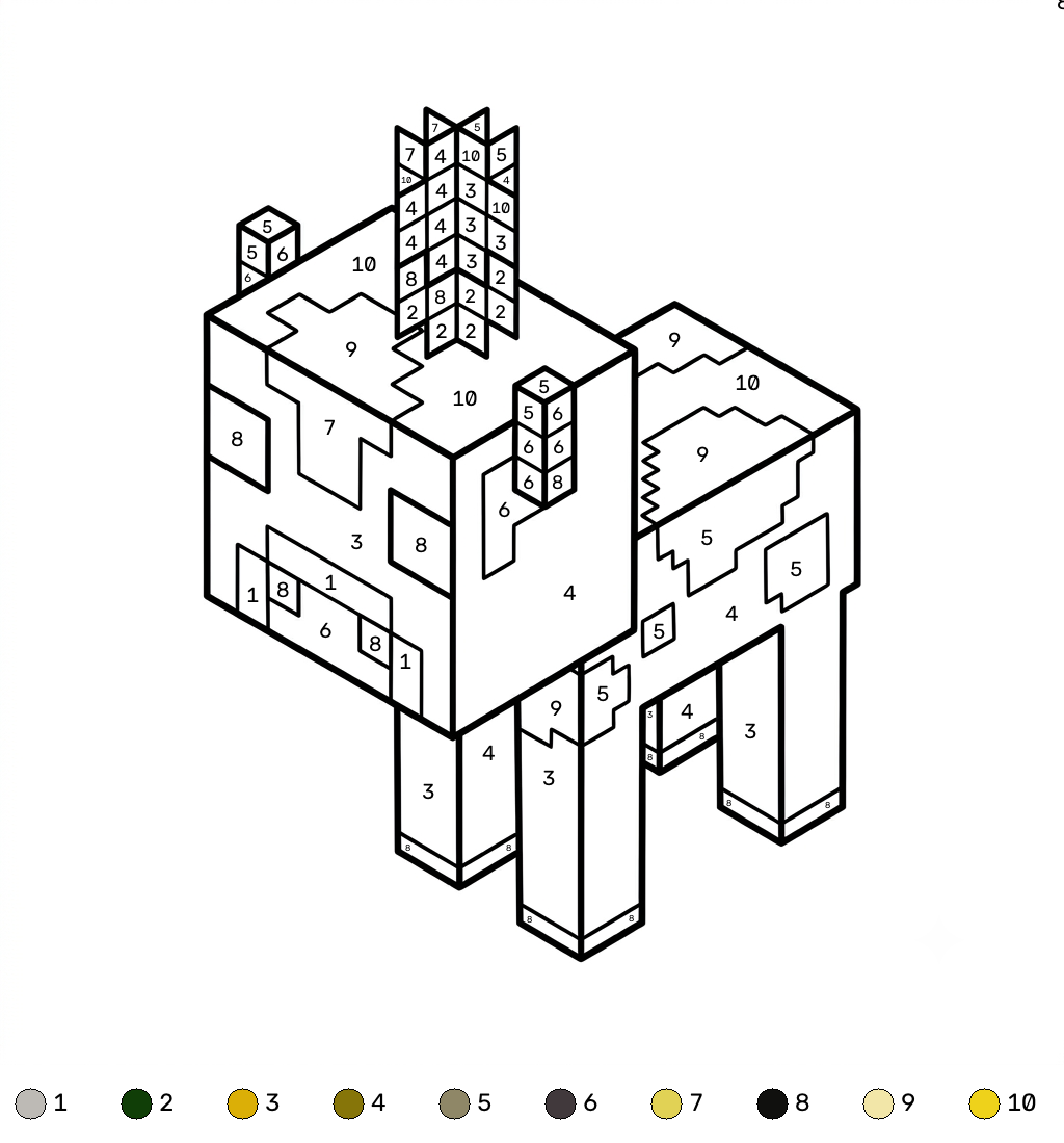 páginas para colorear imprimibles Mooshroom Minecraft coloring by numbers para adultos