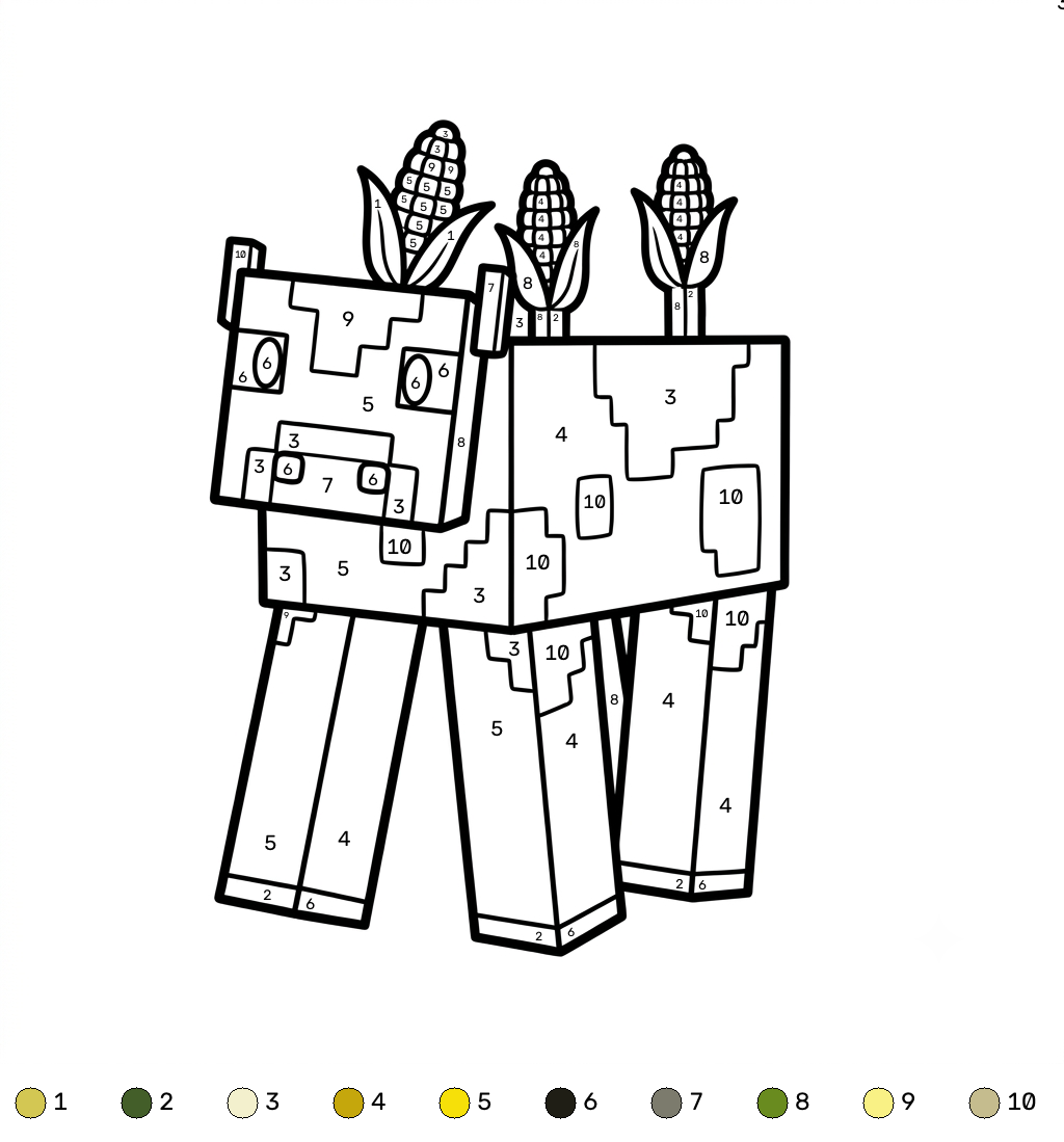páginas para colorear de preescolar Mooshroom Minecraft coloring by numbers