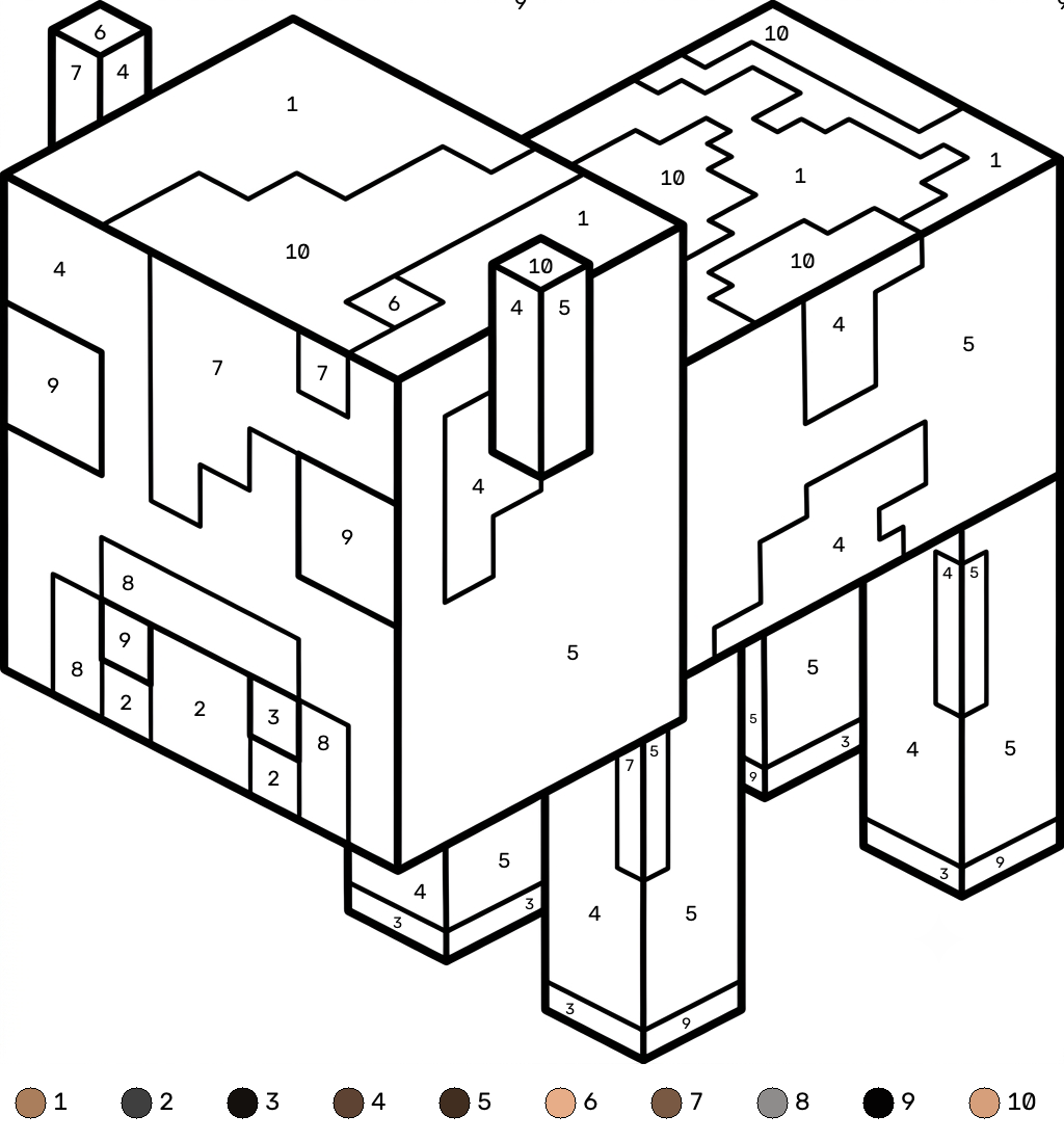 dibujos para colorear Mooshroom Minecraft coloring by numbers