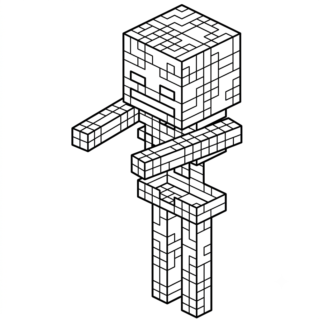 felices páginas para colorear Mossy Skeleton Minecraft