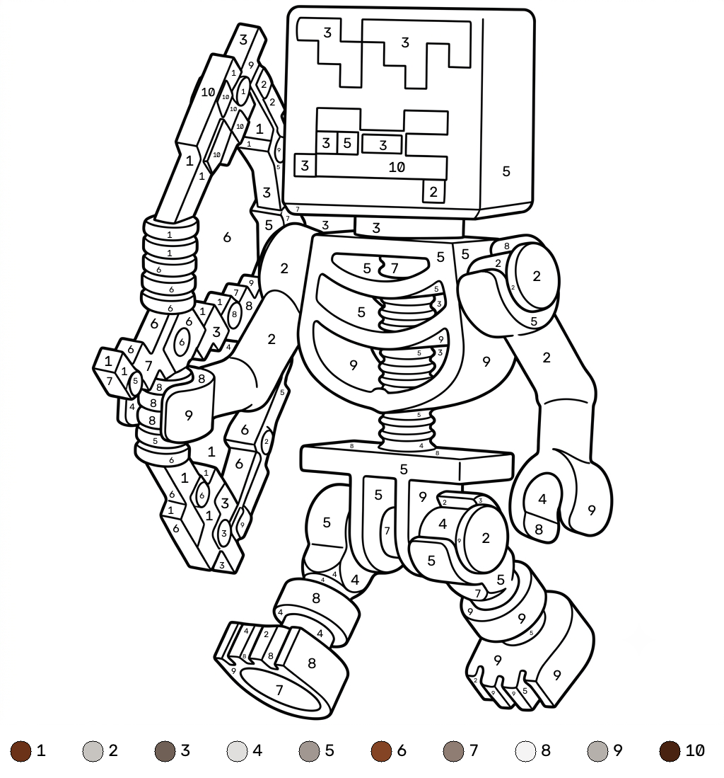 Mossy Skeleton Minecraft coloring by numbers páginas para colorear gratis