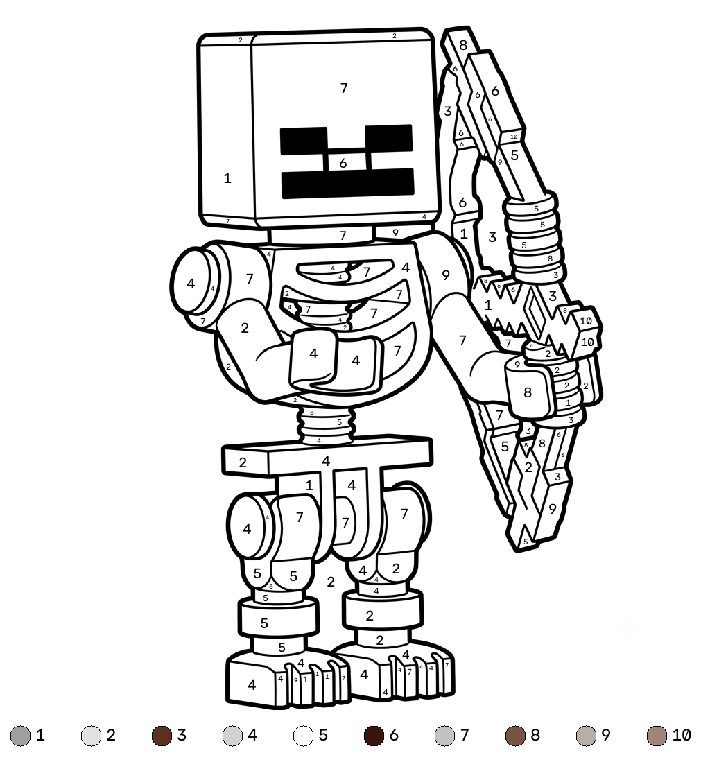 Mossy Skeleton Minecraft coloring by numbers páginas para colorear pdf