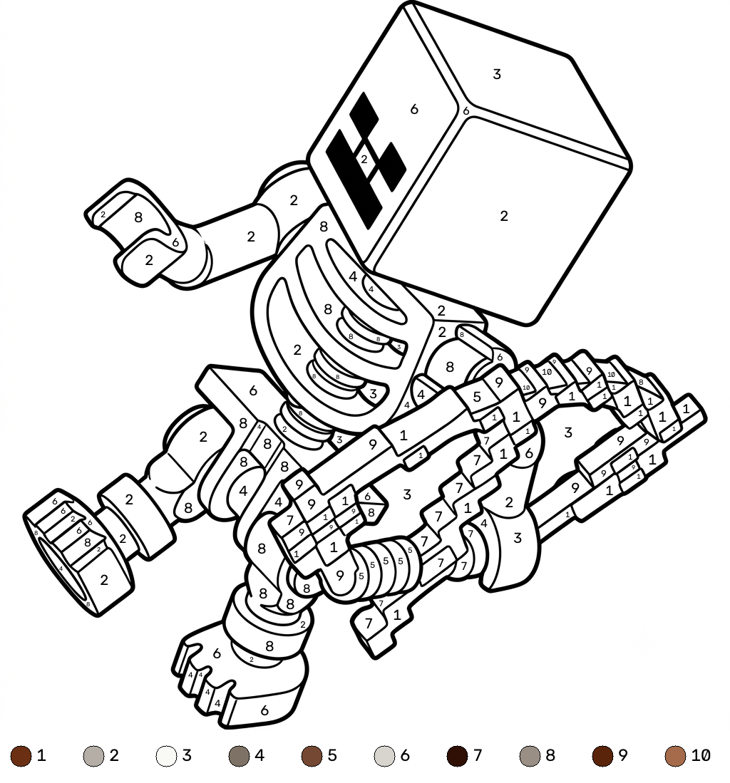 páginas para colorear para Mossy Skeleton Minecraft coloring by numbers