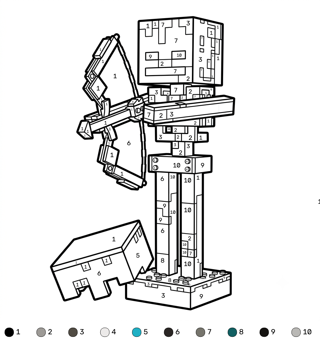 para colorear Mossy Skeleton Minecraft coloring by numbers
