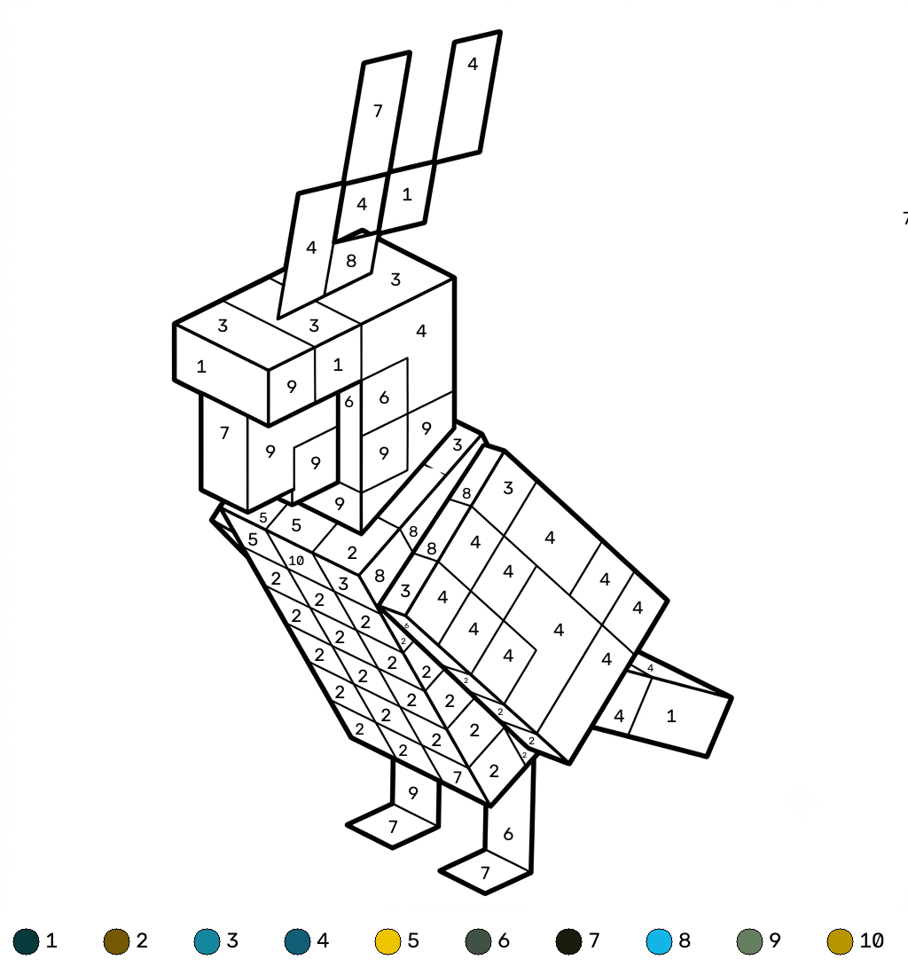 páginas para colorear imprimibles Parrot Minecraft coloring by numbers para adultos