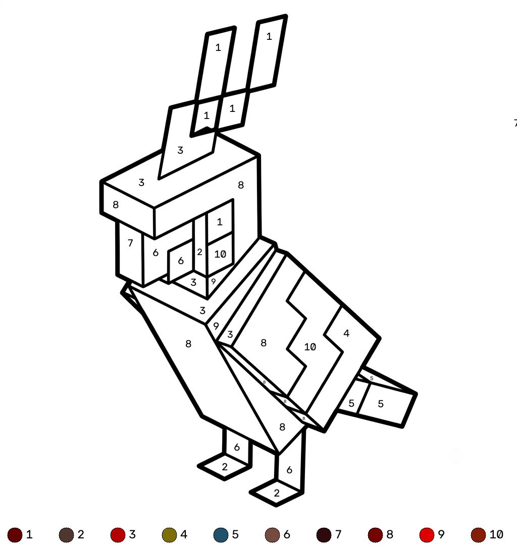 páginas para colorear Parrot Minecraft coloring by numbers imprimibles