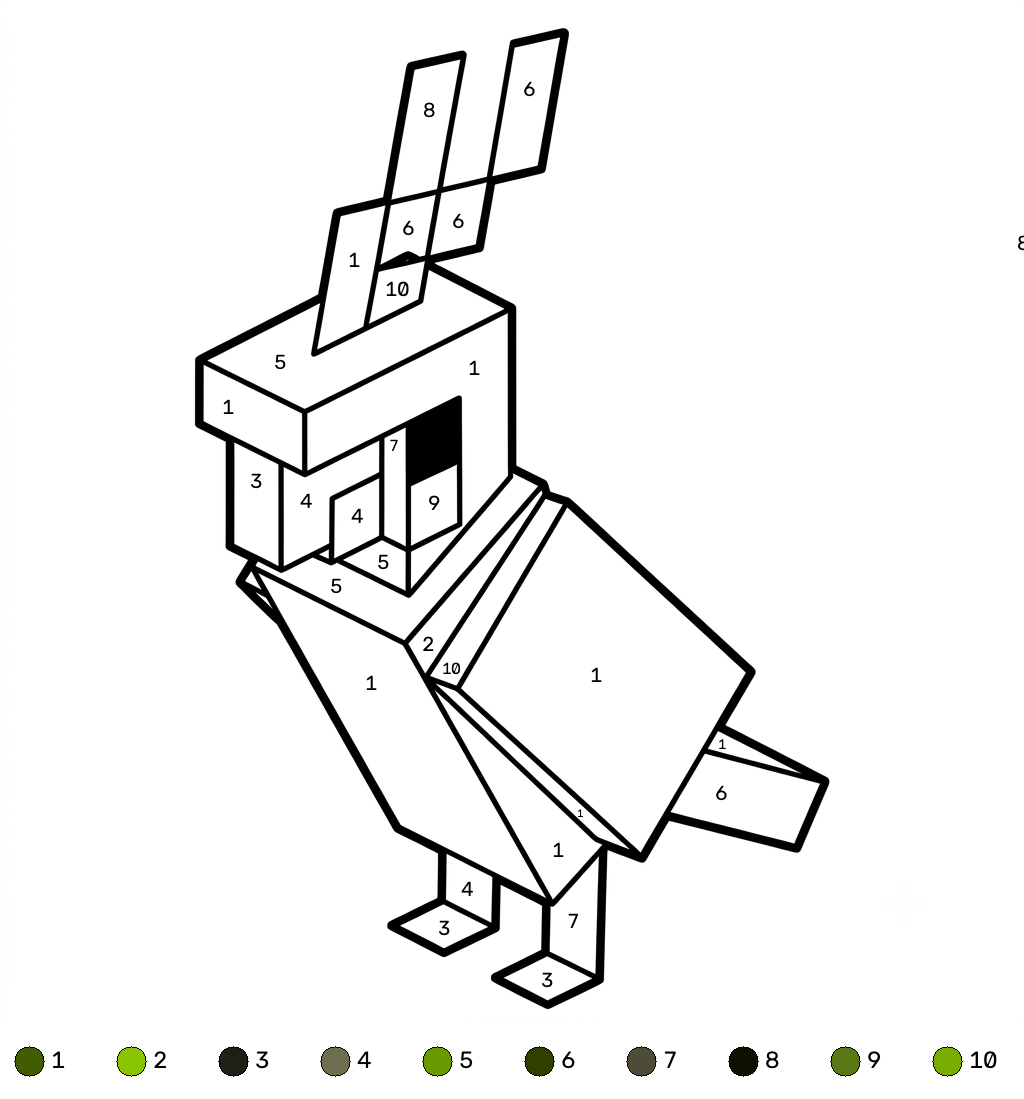Parrot Minecraft coloring by numbers para colorear