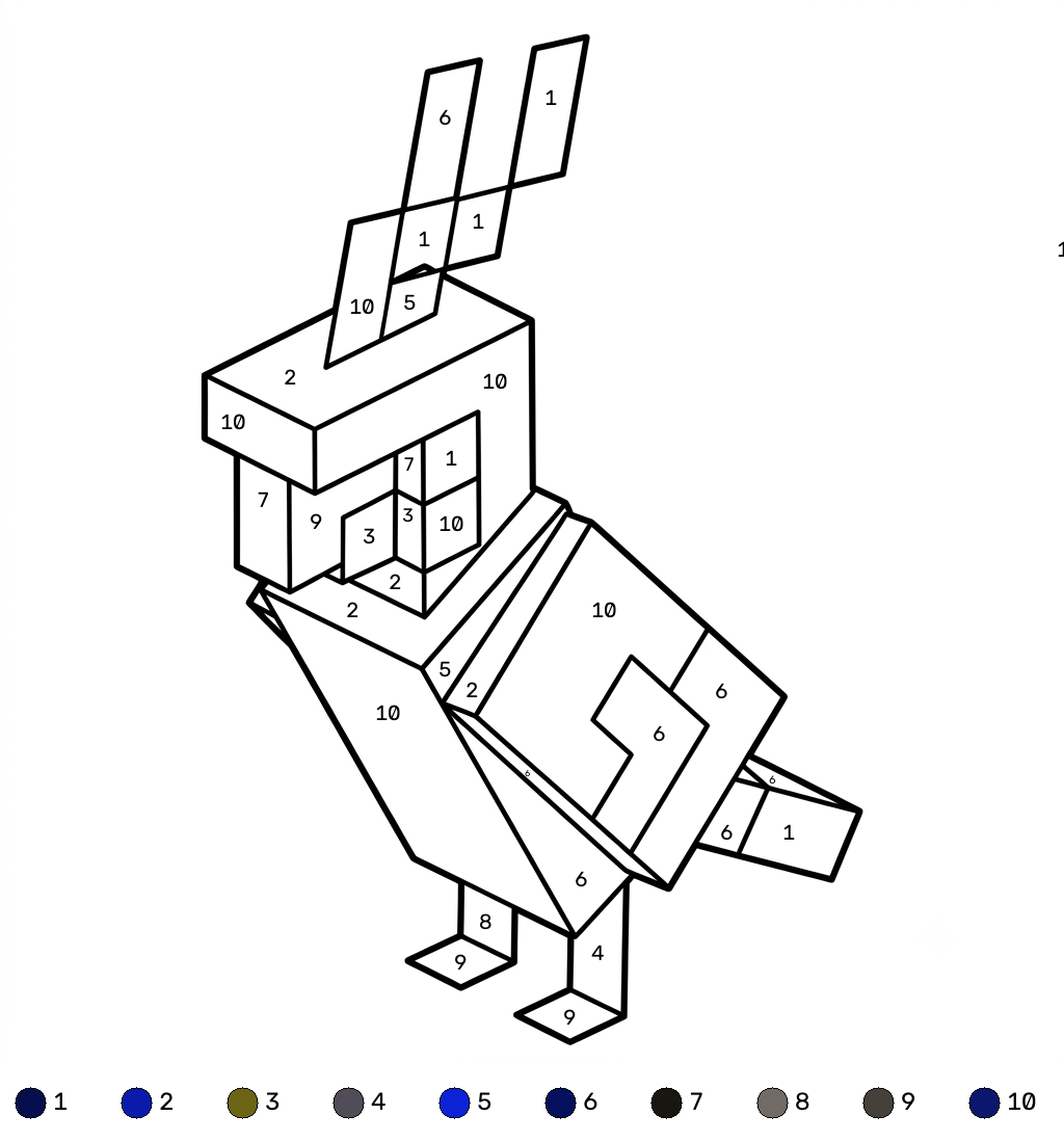 Parrot Minecraft coloring by numbers páginas para colorear pdf