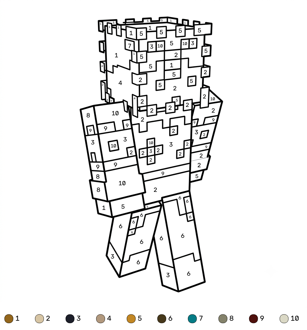 páginas para colorear de árboles Pufferfish Minecraft coloring by numbers gratis