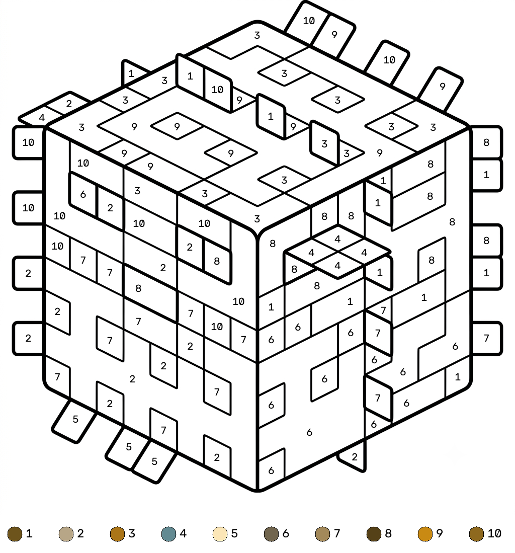 páginas para colorear de árboles Pufferfish Minecraft coloring by numbers gratis 1
