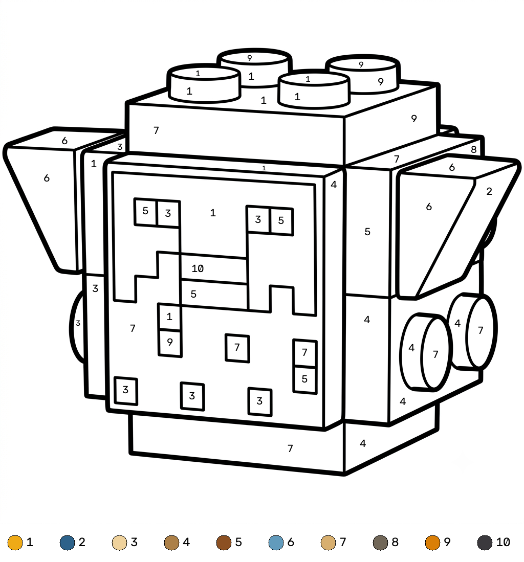 páginas para colorear Pufferfish Minecraft coloring by numbers imprimibles gratis