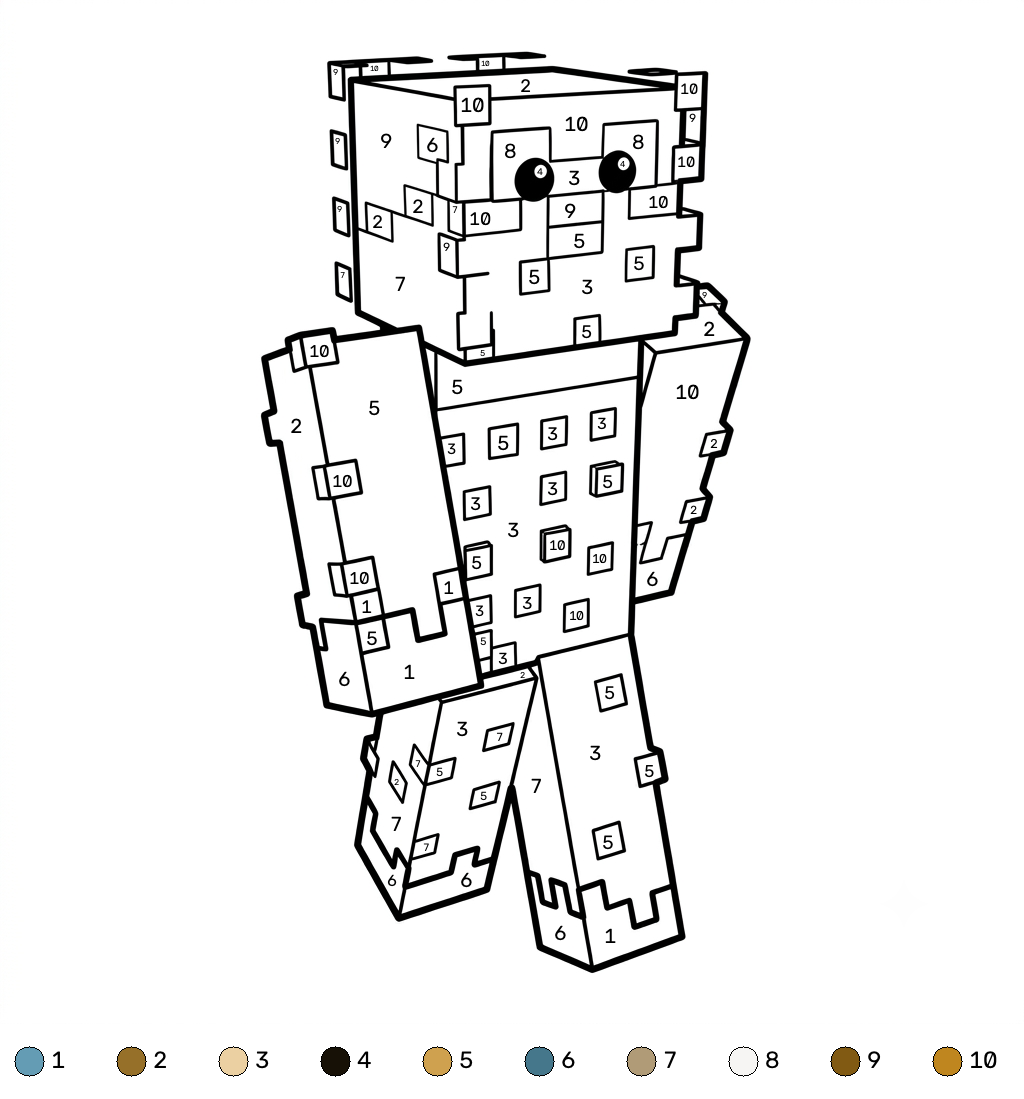 para colorear Pufferfish Minecraft coloring by numbers