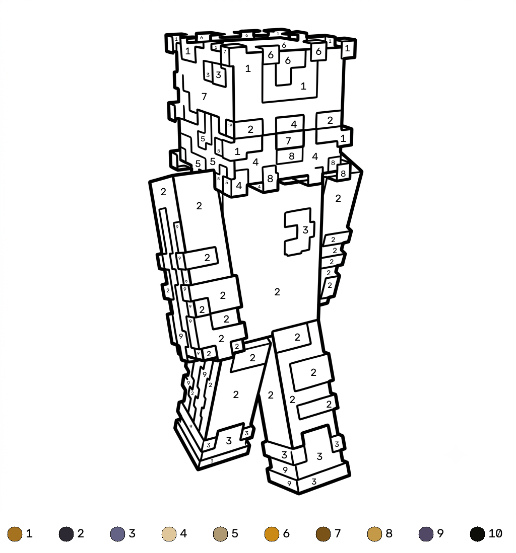 Pufferfish Minecraft coloring by numbers páginas para colorear para imprimir gratis