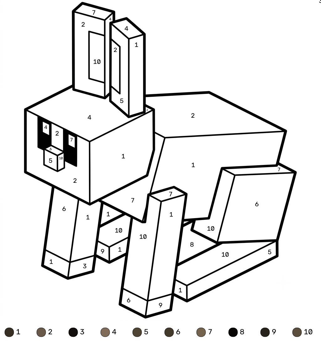 páginas para colorear imprimibles Rabbit Minecraft coloring by numbers para adultos